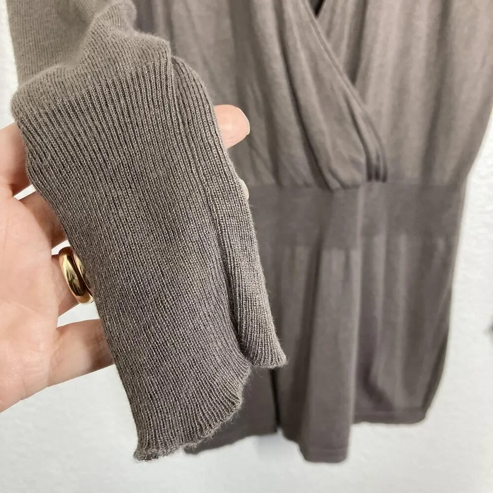 Ann Taylor Loft silk Sweater Womens Medium Brown Surplice Wrap Top Long Sleeve